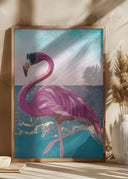 Flamingo goes to the beach Poster