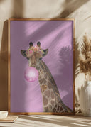Giraffe pink bubblegum Poster