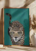 Curious green leopard Poster