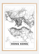 Map - Hong Kong - White Poster