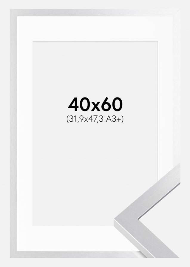 Ram med passepartou Frame Selection Silver 40x60 cm - Picture Mount White 32.9x48.3 cm (A3+)
