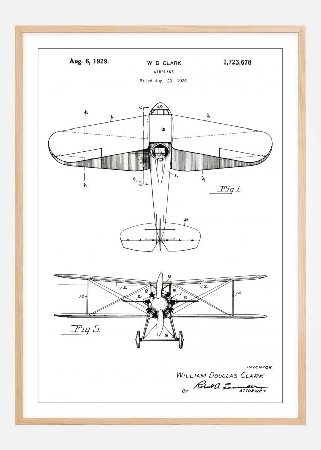 Bildverkstad Patent drawing - Biplane - White Poster