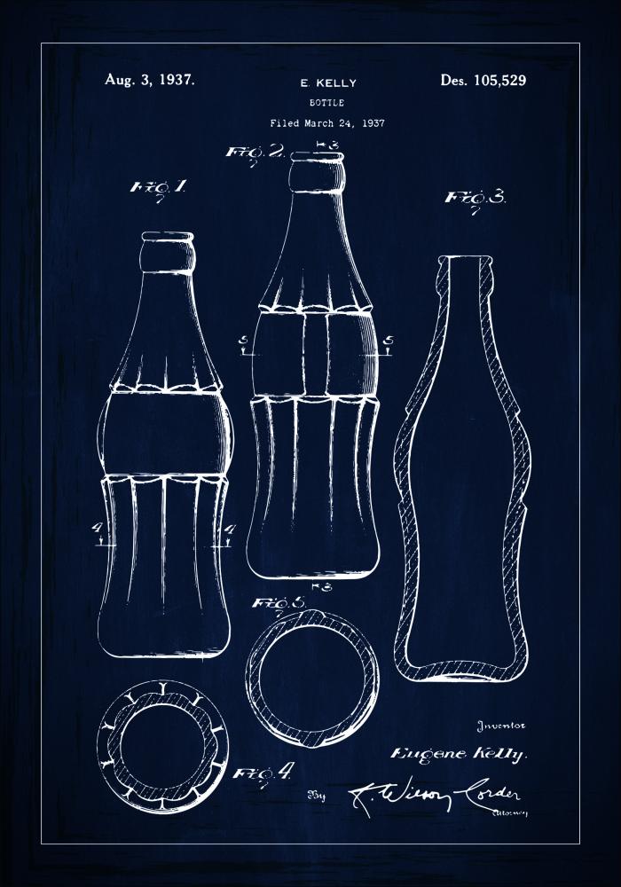 Bildverkstad Patent drawing - Coca-Cola bottle - Blue Poster