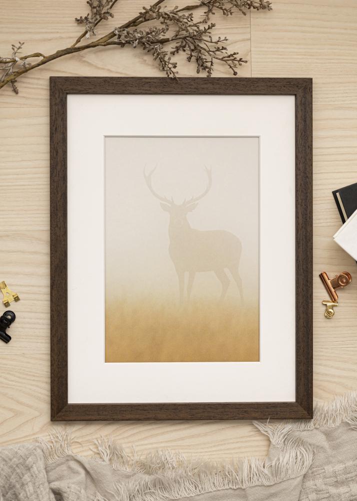 Ram med passepartou Frame Brown Wood 30x40 cm - Picture Mount White 18x27 cm