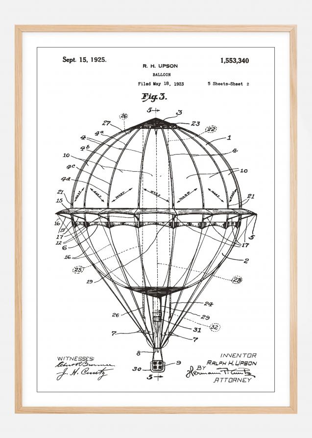 Bildverkstad Patent drawing - Hot air balloon - White Poster