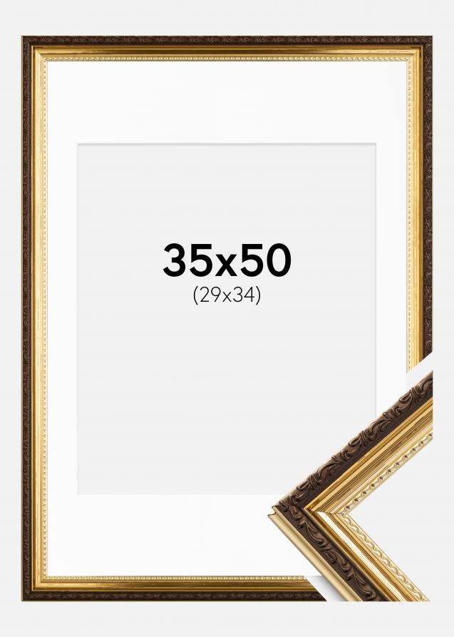 Ram med passepartou Frame Abisko Gold 35x50 cm - Picture Mount White 30x35 cm