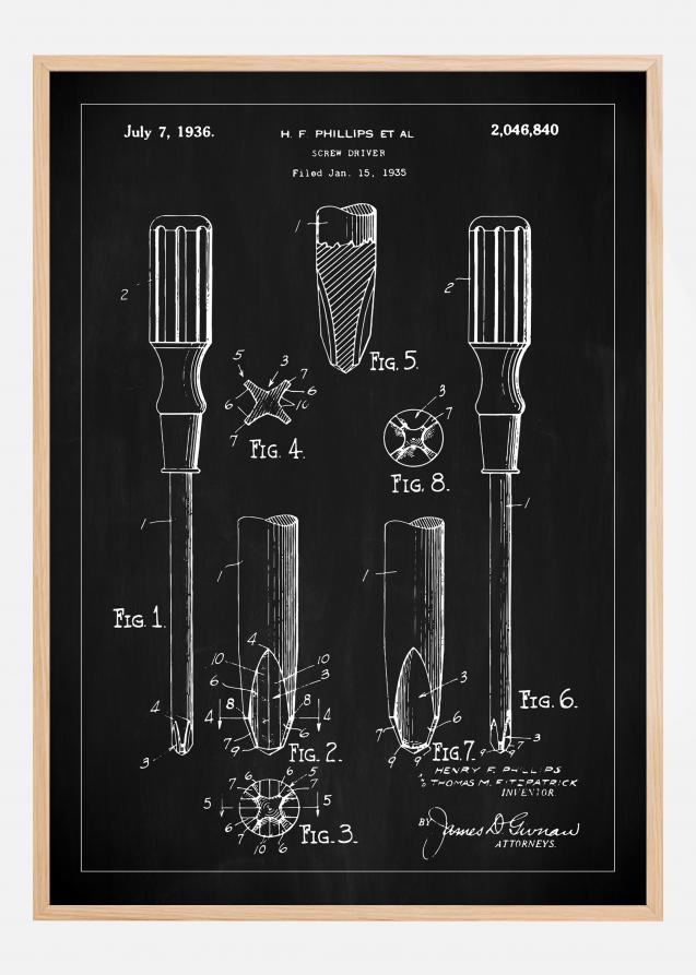 Bildverkstad Patent drawing - Screwdriver - Black Poster