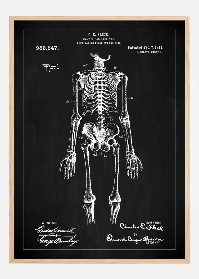 Bildverkstad Patent drawing - Anatomical Skeleton I - Black Poster