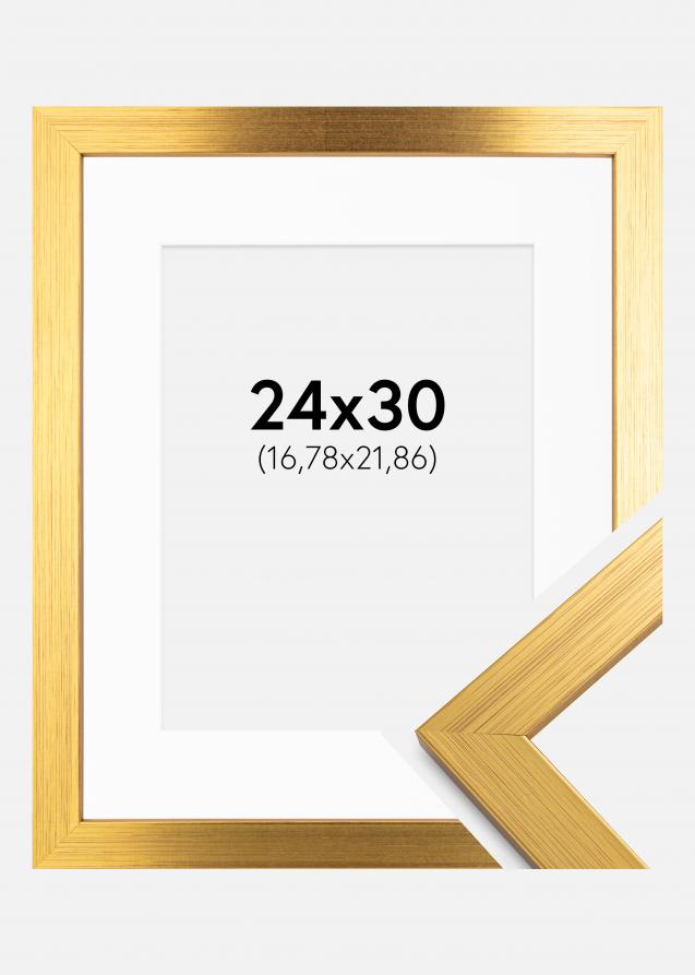 Ram med passepartou Frame Gold Wood 24x30 cm - Picture Mount White 7x9 inches