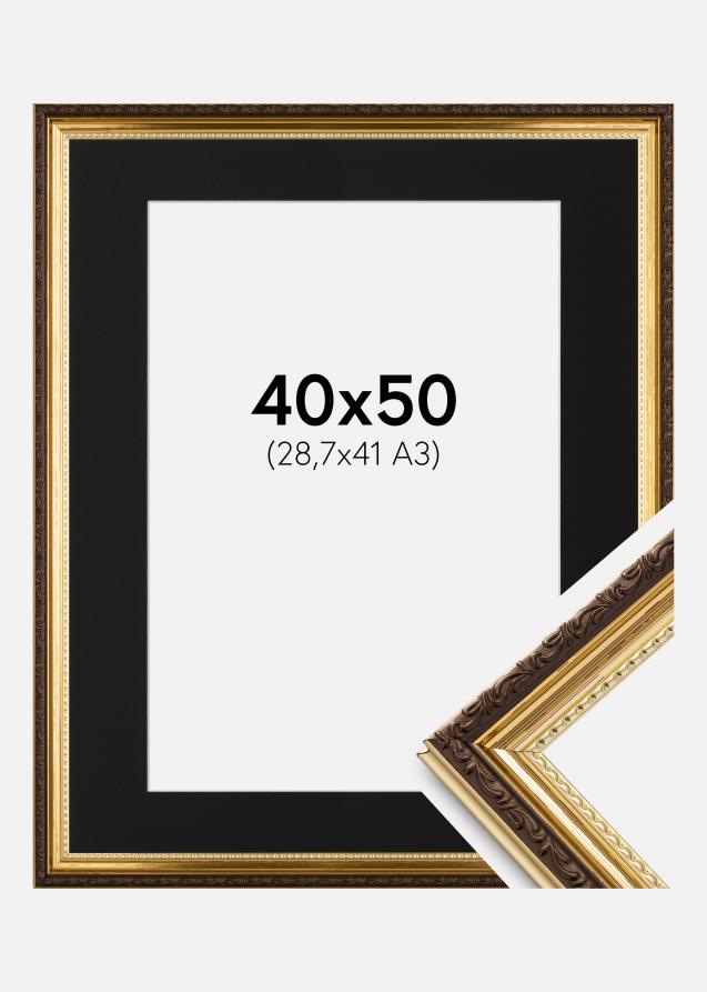 Ram med passepartou Frame Abisko Gold 40x50 cm - Picture Mount Black 29.7x42 cm (A3)