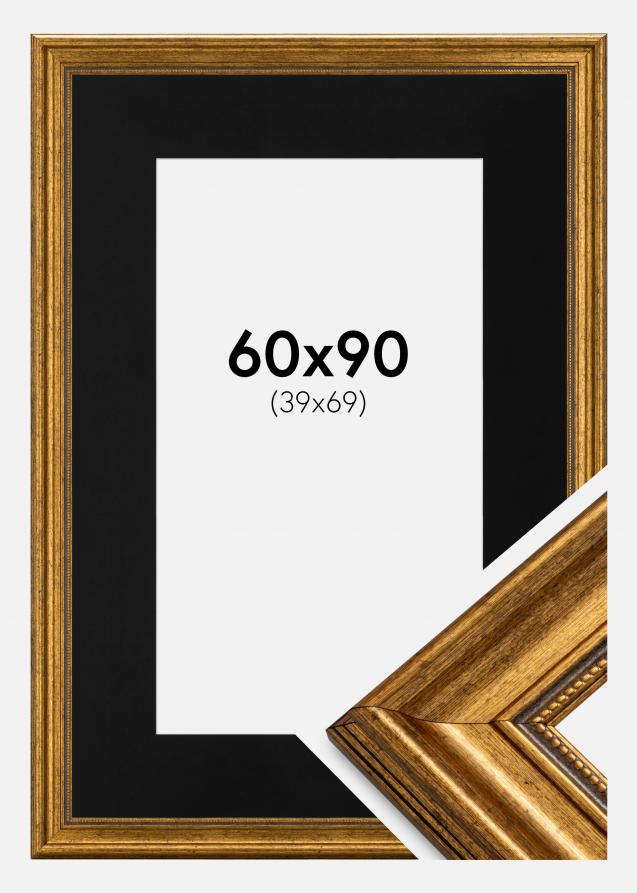 Ram med passepartou Frame Rokoko Gold 60x90 cm - Picture Mount Black 40x70 cm
