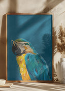 Vibrant macaw wearing glasses Poster