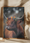 Highland Cow With Flowers Poster