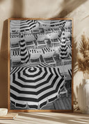 Black and White Beach Umbrellas Poster