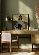 Lady sitting with black cat Poster