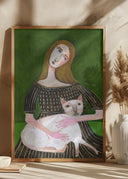 vintage lady with white cat Poster