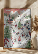 Mountain landscape with houses in the snow Poster