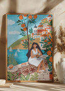 Travel woman in Mediterranean coast Poster