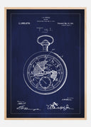 Patent drawing - Pocketwatch - Blue Poster