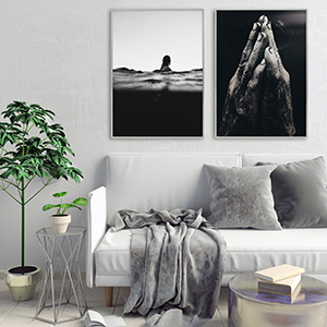 Gray wall with nice frames and posters
